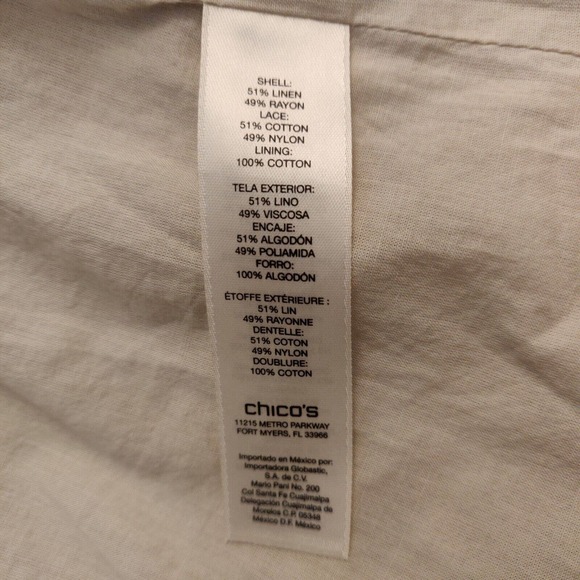 Chico's Women Full Zip Linen Jacket Lace Detailing Ivory Size 1 Long Sleeve - Picture 4 of 6